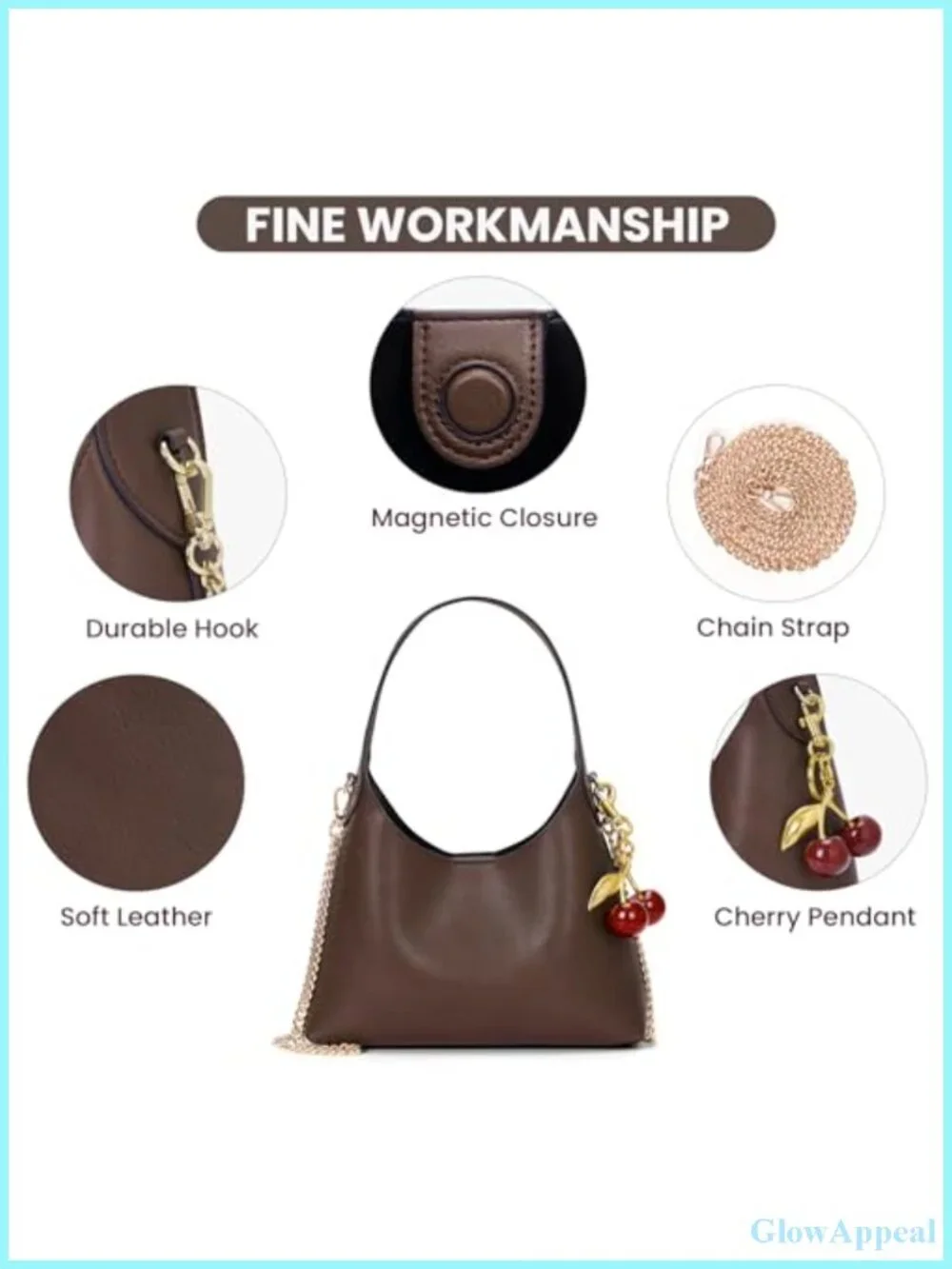 Small Hobo Bag for Women Faux Leather Chain Shoulder Purse Cherry Tote Handbag
